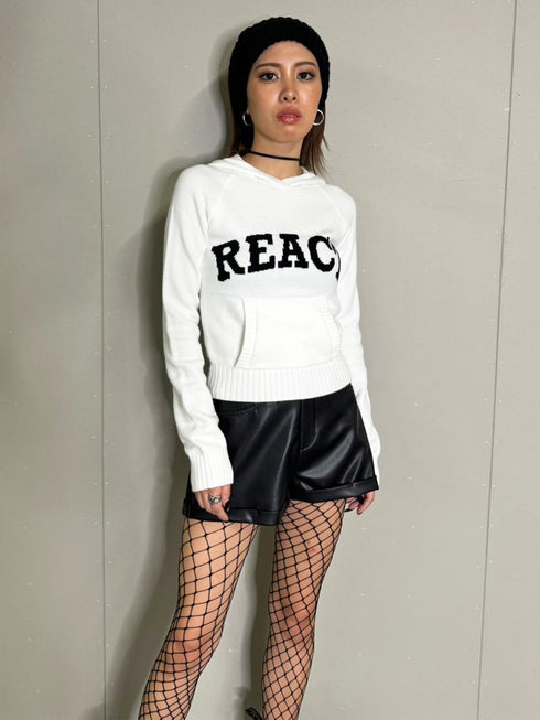 REACTフードニットトップ